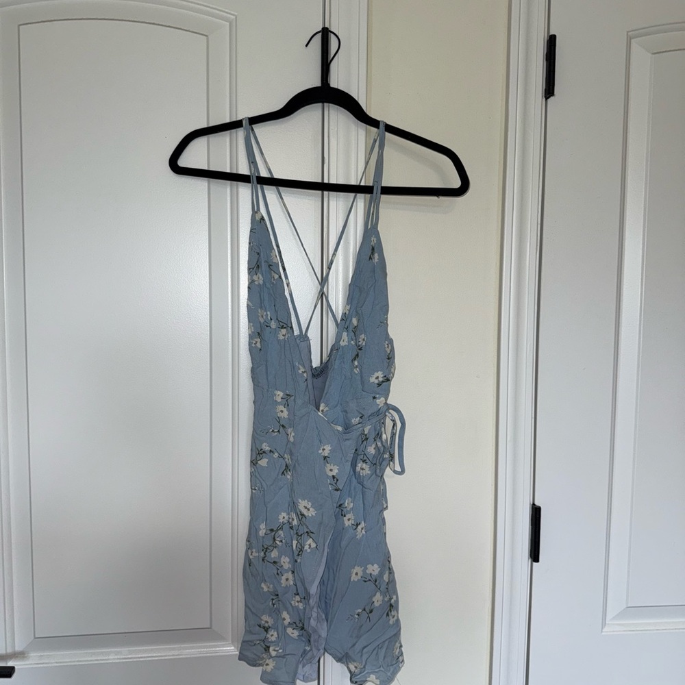 Floral Blue Strappy Wrap Dress